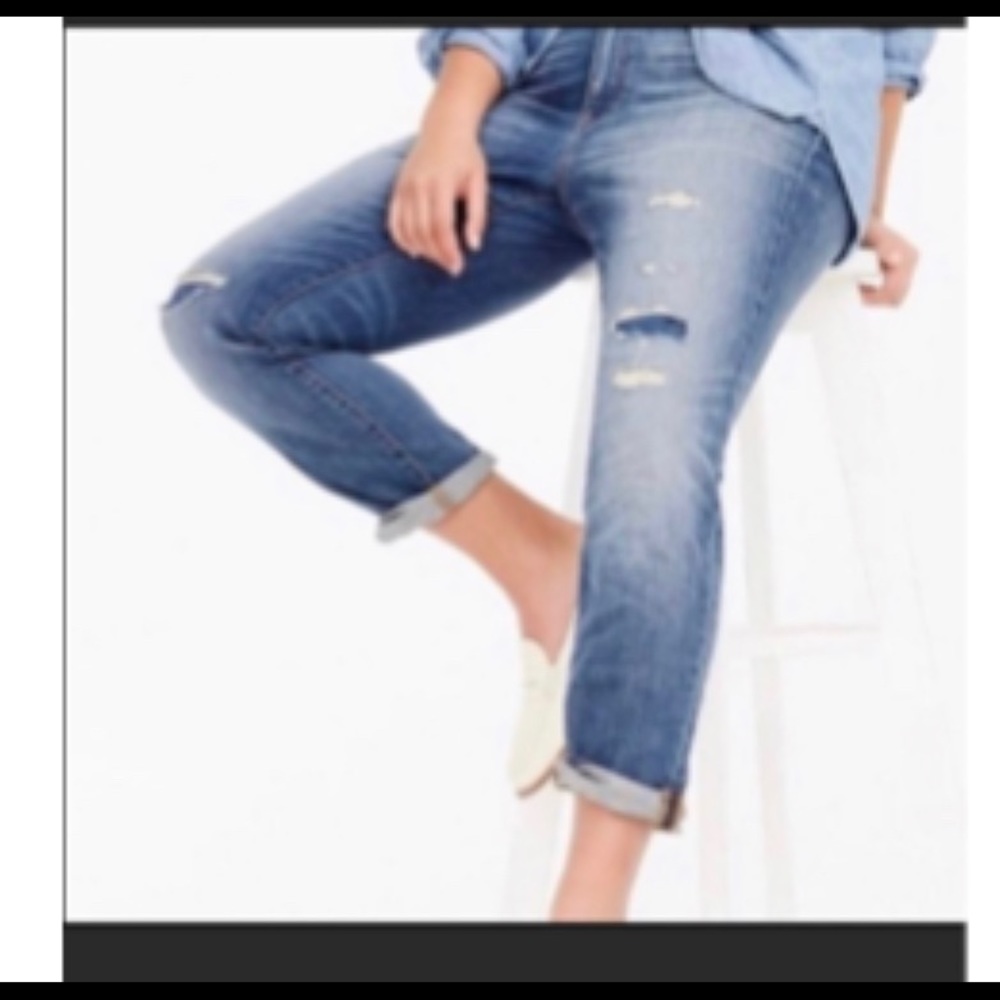J crew broken in boyfriend blue distressed jean